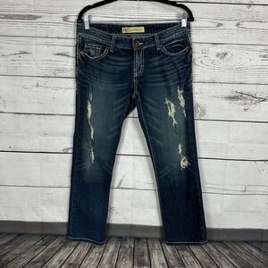 Buckle BKE Jeans Womens‎ 29 Blue Crop Madison Thick Stitch Studded Skinny